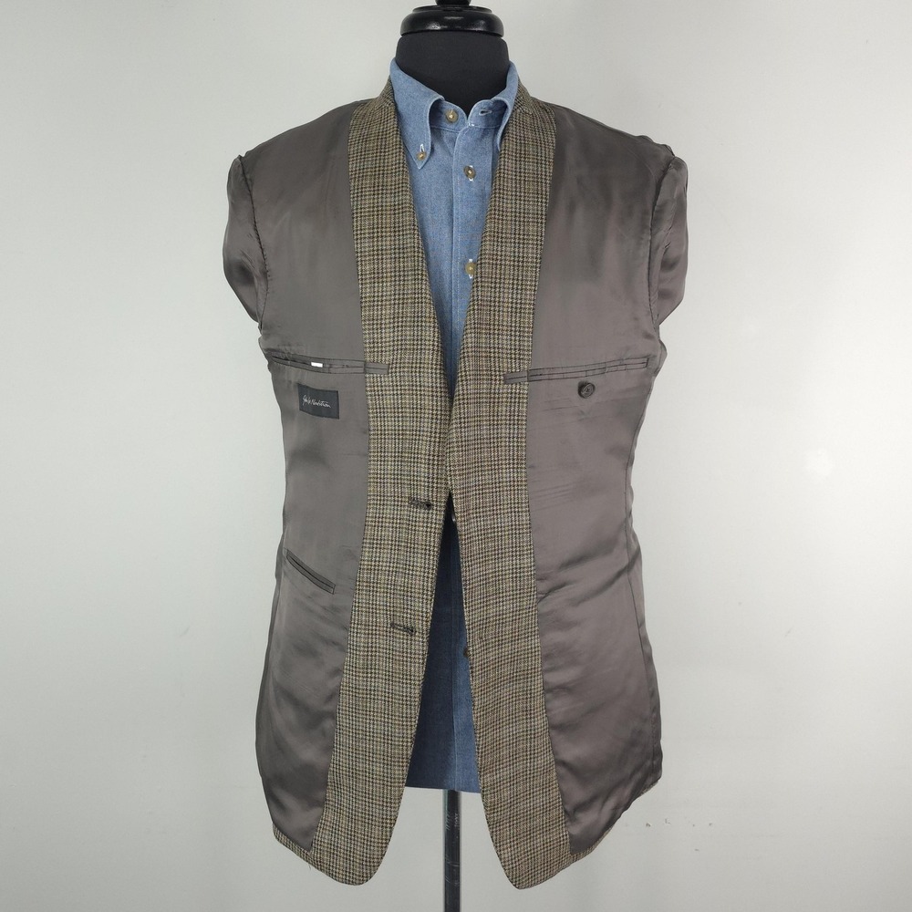 John W Nordstrom Blazer Mens 40R Brown Wool Houndstooth Tweed Sport Coat Jacket - Picture 4 of 15